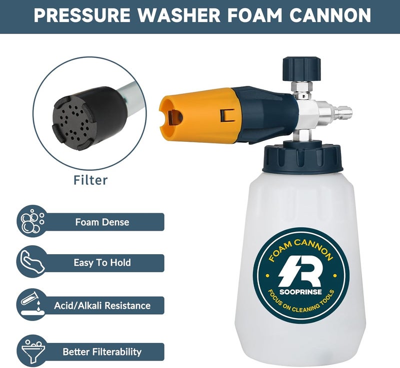 Sooprinse Foam Cannon with 1/4 Inch Quick Connector, Heavy Duty Car Foam Blaster Wide Neck Adjustable Snow Foam Lance for Pressure Washer, 1 Liter - Image 4